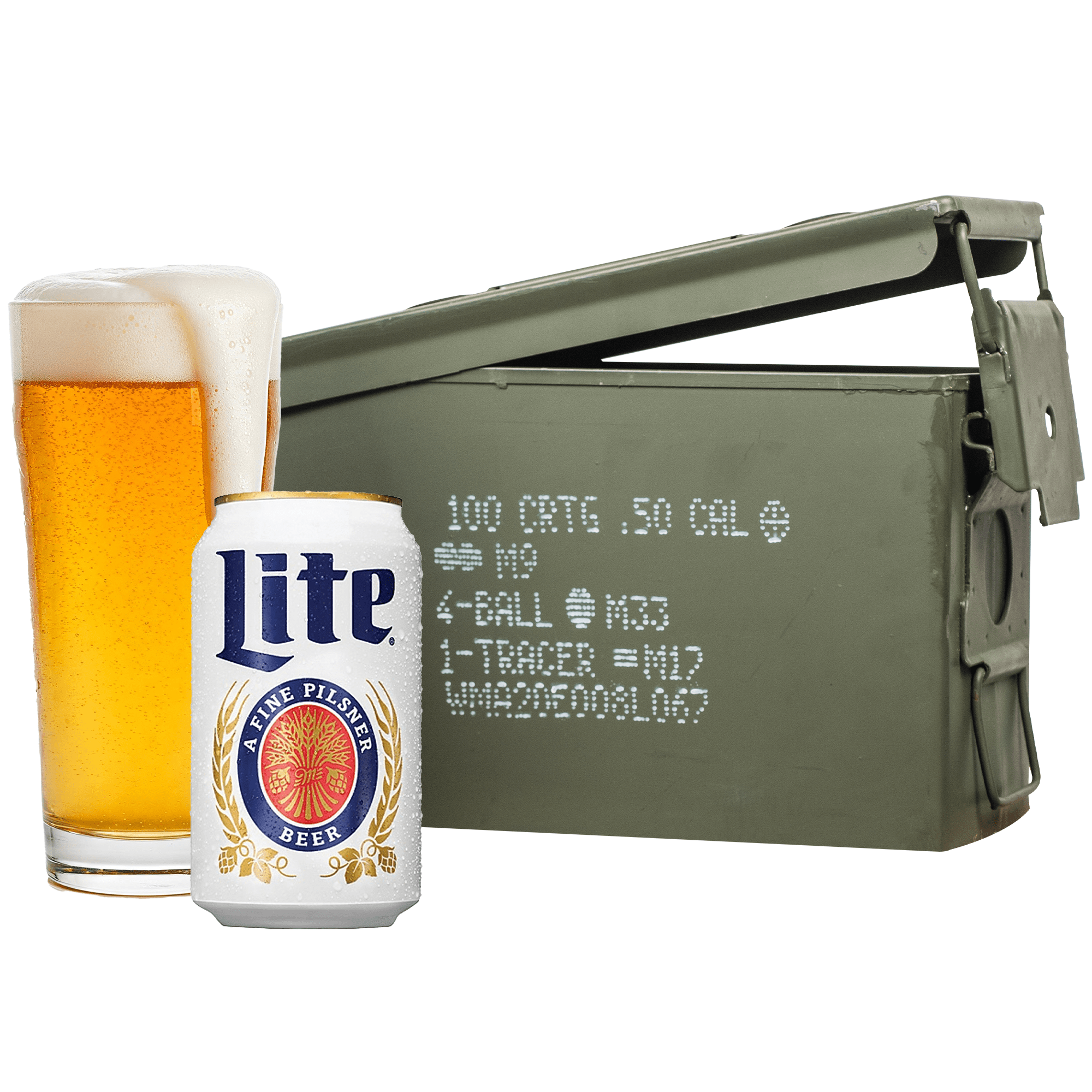 Miller Ammo Can with 6-pack of Miller beers